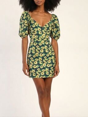 Lulus Floral Puff Sleeve Mini Dress Women's Size XL Romantic Cottagecore